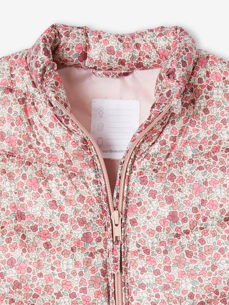 Chaleco acolchado deportivo con capucha retráctil, para niña rosa estampado 