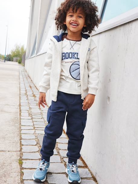 Sudadera con capucha y cremallera para niño beige jaspeado 