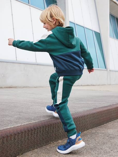 Sudadera deportiva con cremallera y capucha efecto colorblock niño burdeos+gris jaspeado+ocre+verde pino 