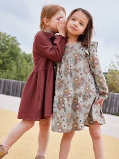 Vestido vaporoso con volante y motivos de flores, para niña