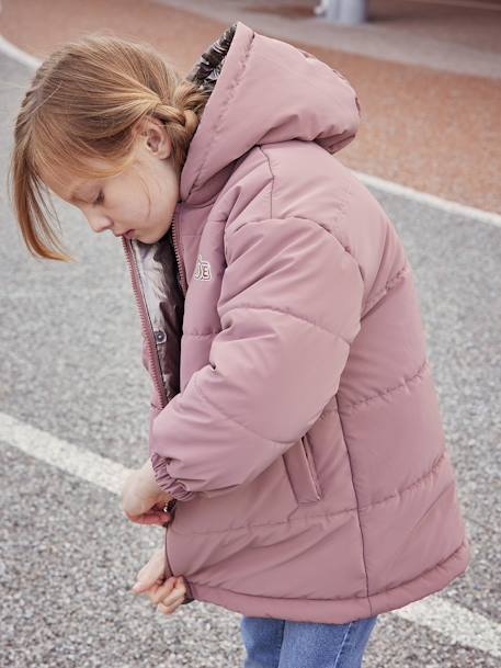 Parka reversible con efecto metalizado con capucha o chaqueta acolchada para niña plata 