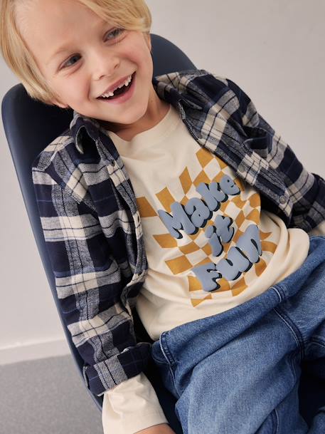 Camisa de franela a cuadros para niño azul oscuro+azul pizarra+cuadros blancos 