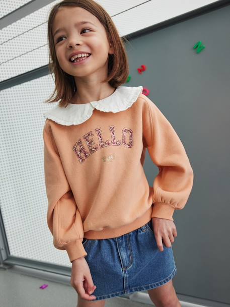 Sudadera romántica con cuello Peter Pan para niña albaricoque+azul marino 