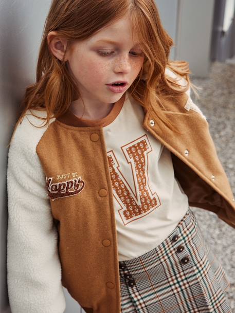 Camiseta con motivo de letra con flores y de manga larga para niña vainilla 