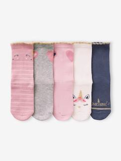 Roupa Interior-Pack de 5 pares de calcetines «unicornios y corazones» para niña