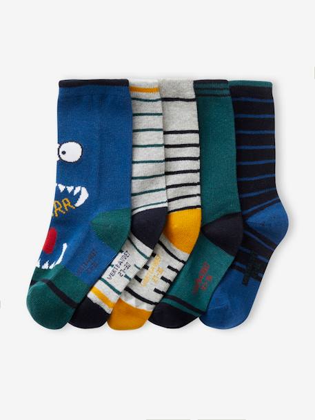 Pack de 5 pares de calcetines «monstruos» para niño azul 