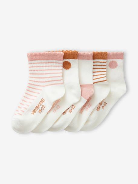 Pack de 5 pares de calcetines con lunares/a rayas para bebé niña