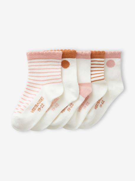 Pack de 5 pares de calcetines con lunares/a rayas para bebé niña óxido 