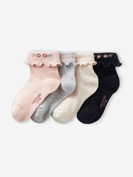 Pack de 4 pares de calcetines fantasía para niña crudo 