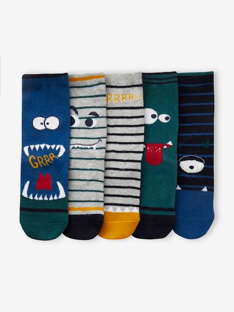 Pack de 5 pares de calcetines «monstruos» para niño azul 