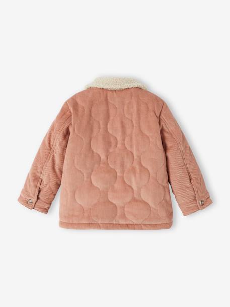 Chaqueta acolchada de pana con forro de sherpa para niña rosado 