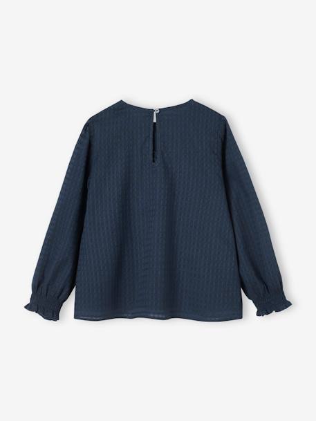 Blusa con volantes y efecto texturizado para niña azul marino+crudo 