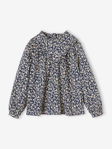 Blusa con cuello alto estampado de flores, niña azul marino+ROSA CLARO ESTAMPADO 