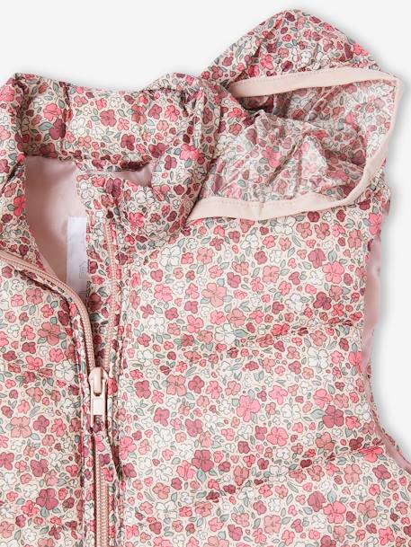 Chaleco acolchado deportivo con capucha retráctil, para niña rosa estampado 