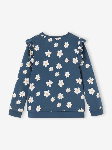 Sudadera con mensaje y mangas con volante, para niña azul marino+crudo+rosa+verde grisáceo 