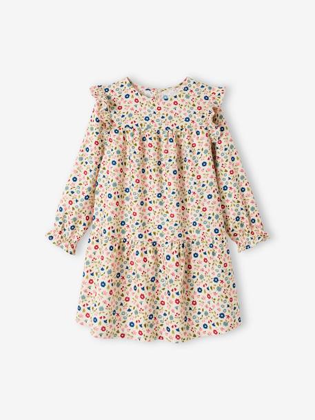 Vestido vaporoso con volante y motivos de flores, para niña azul oscuro+crudo+verde agua 