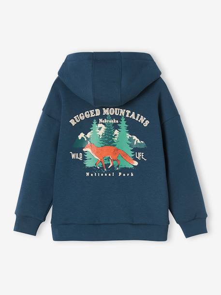 Sudadera con capucha y motivo grande de naturaleza detrás para niño azul oscuro+verde sauce 