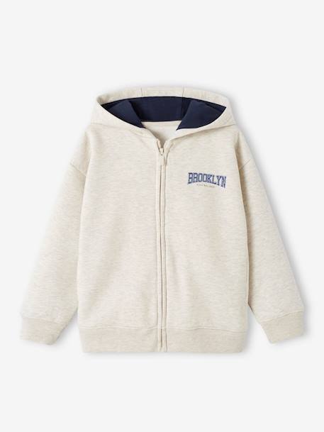 Sudadera con capucha y cremallera para niño beige jaspeado 