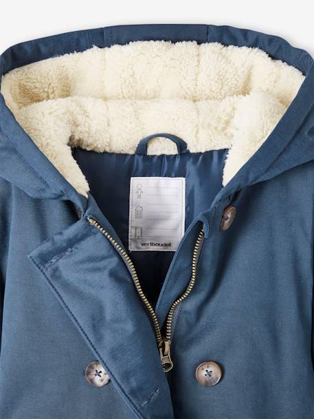 Parka chic con tacto piel de melocotón y capucha para niña azul marino+rosa palo 