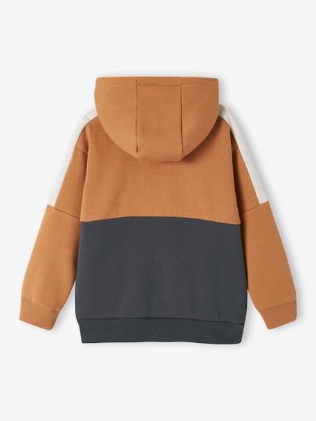 Sudadera deportiva con cremallera y capucha efecto colorblock niño burdeos+gris jaspeado+ocre+verde pino 