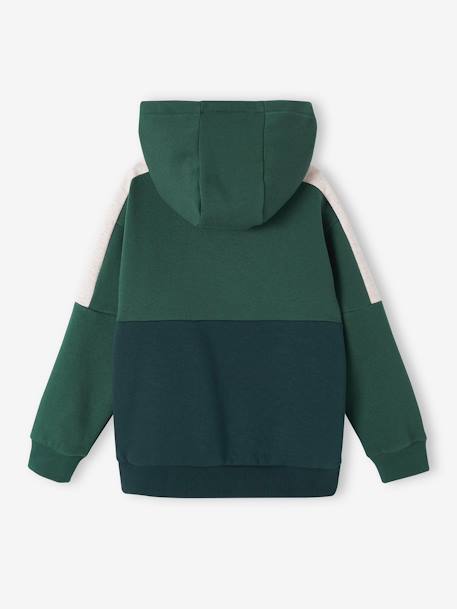 Sudadera deportiva con cremallera y capucha efecto colorblock niño burdeos+gris jaspeado+ocre+verde pino 