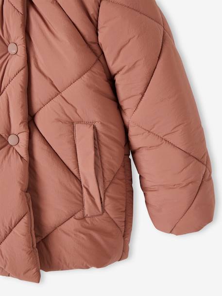 Chaqueta acolchada con capucha y forro de sherpa para niña rosado 