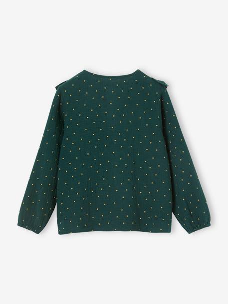 Blusa con volante de gasa de algodón, para niña arcilla+verde 