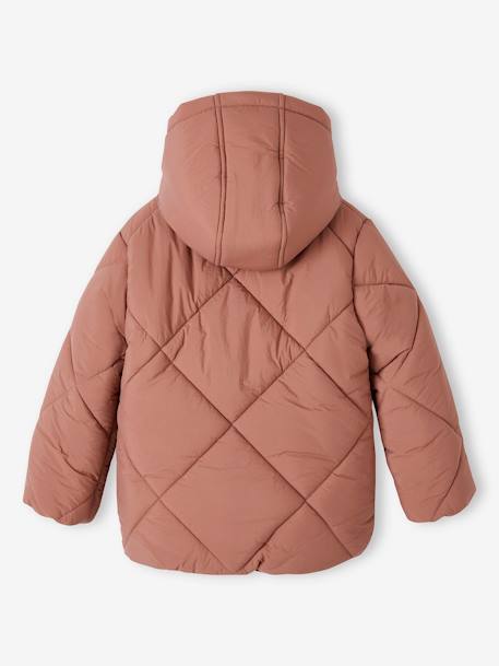 Chaqueta acolchada con capucha y forro de sherpa para niña azul marino+rosado 