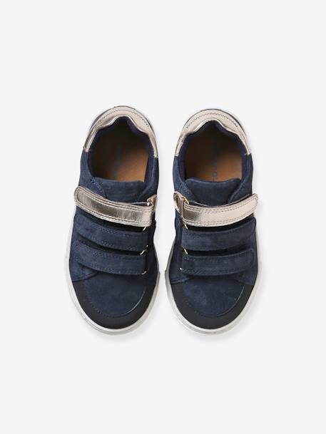 Zapatillas deportivas de piel con cierre autoadherente para niña azul marino+negro 