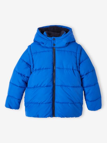 Chaqueta acolchada con capucha, mangas desmontables y forro polar para niño azul intenso 