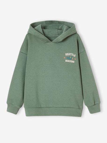 Sudadera con capucha y motivo grande de naturaleza detrás para niño azul oscuro+verde sauce 