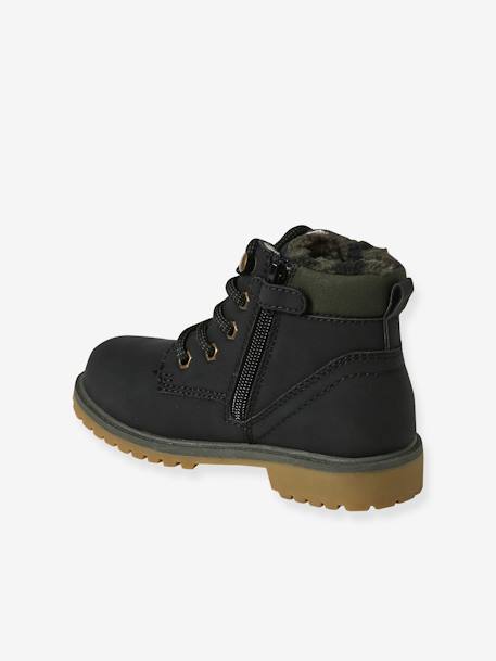 Botas infantiles con forro, cordones y cremallera negro 