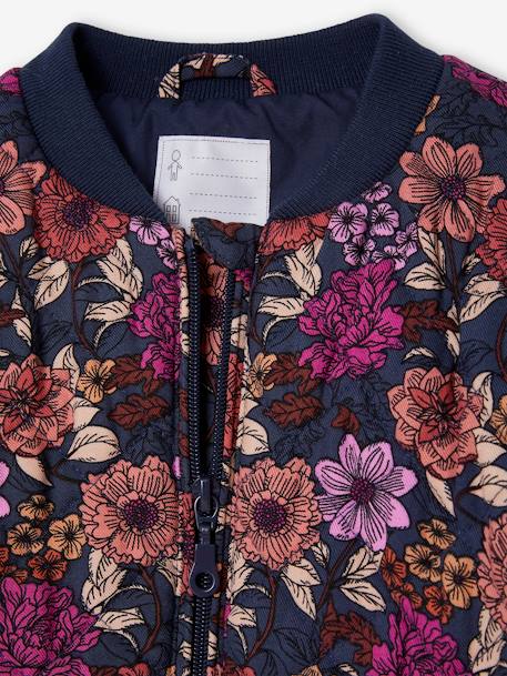 Cazadora acolchada estilo bomber con estampado de flores, para niña azul oscuro 