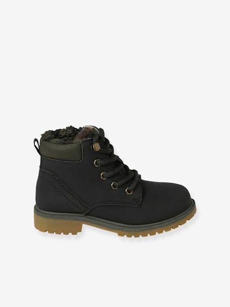 Botas infantiles con forro, cordones y cremallera negro 