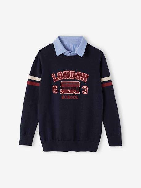 Jersey con cuello de camisa de chambray «London» para niño tinta 