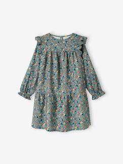 Vestido vaporoso con volante y motivos de flores, para niña