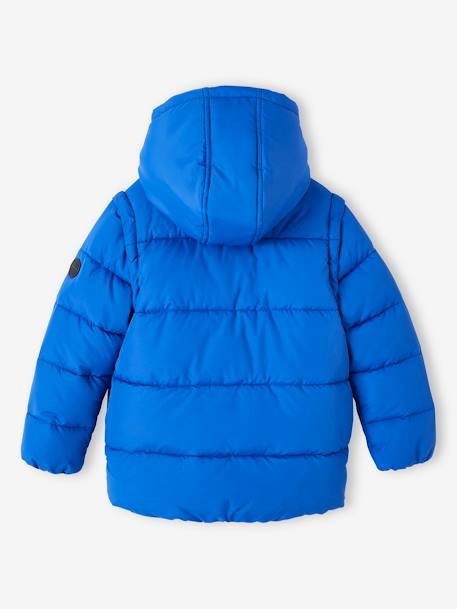 Chaqueta acolchada con capucha, mangas desmontables y forro polar para niño azul intenso 