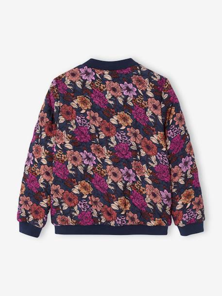 Cazadora acolchada estilo bomber con estampado de flores, para niña azul oscuro 