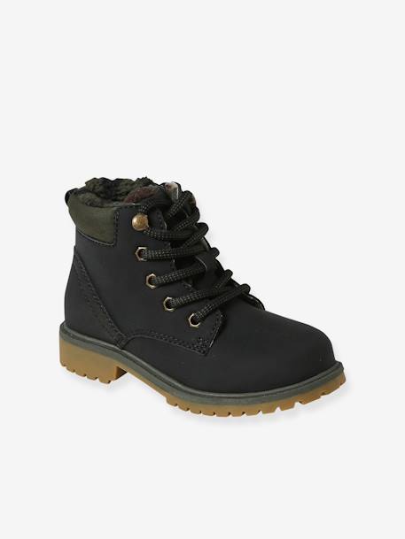 Botas infantiles con forro, cordones y cremallera negro 