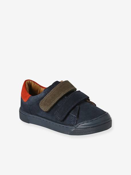 Zapatillas deportivas infantiles de piel con cierre autoadherente - Colección de maternidad azul marino 