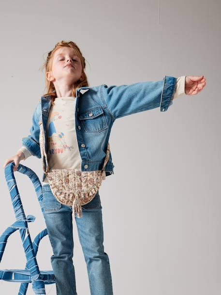 Chaqueta vaquera con decoración de flores «pop» detrás para niña stone 