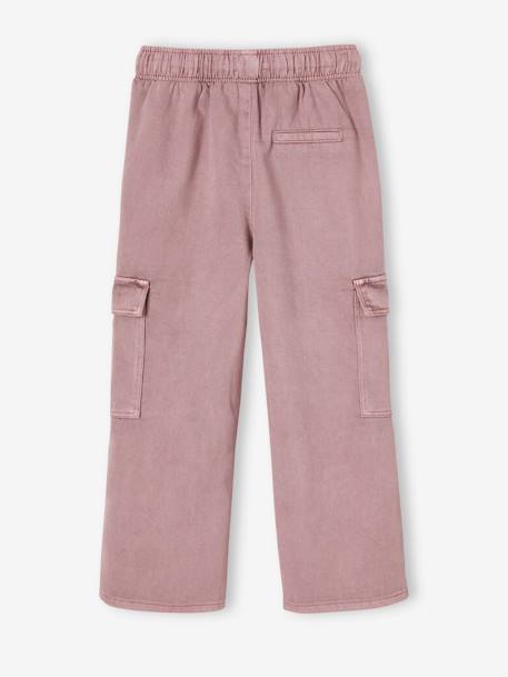 Pantalón cargo para niña fácil de vestir gris perla+malva 