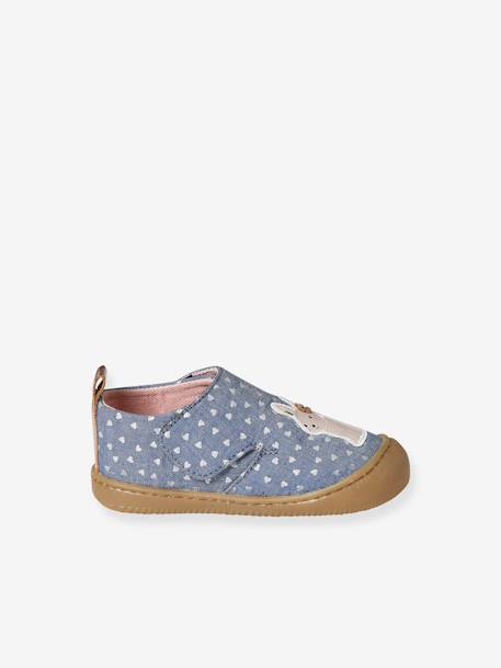 Zapatillas de lona con cierre autoadherente y estampado para bebé azul chambray+blanco estampado 