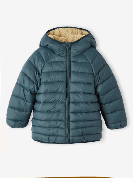 Chaqueta acolchada reversible con sherpa y capucha para niño azul marino+verde pino 