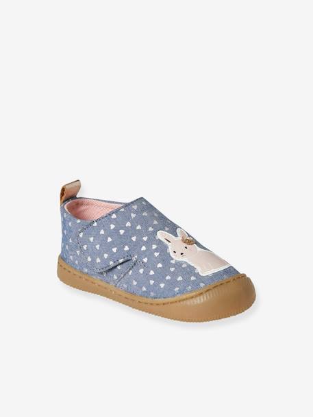 Zapatillas de lona con cierre autoadherente y estampado para bebé azul chambray+blanco estampado 