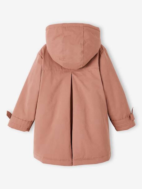 Parka chic con tacto piel de melocotón y capucha para niña azul marino+rosa palo 