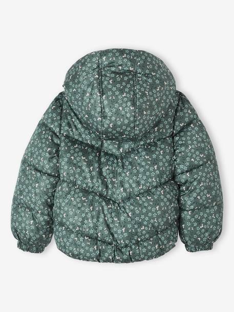 Chaqueta acolchada con estampado y capucha con forro polar para niña marrón estampado+verde estampado 