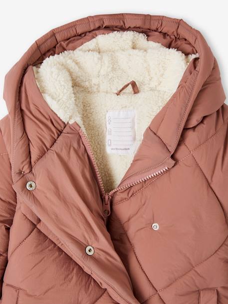 Chaqueta acolchada con capucha y forro de sherpa para niña azul marino+rosado 