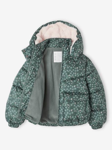 Chaqueta acolchada con estampado y capucha con forro polar para niña marrón estampado+verde estampado 