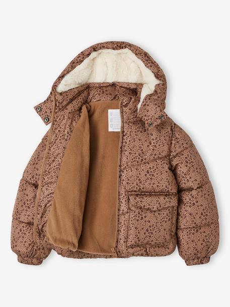 Chaqueta acolchada con estampado y capucha con forro polar para niña marrón  estampado - Vertbaudet